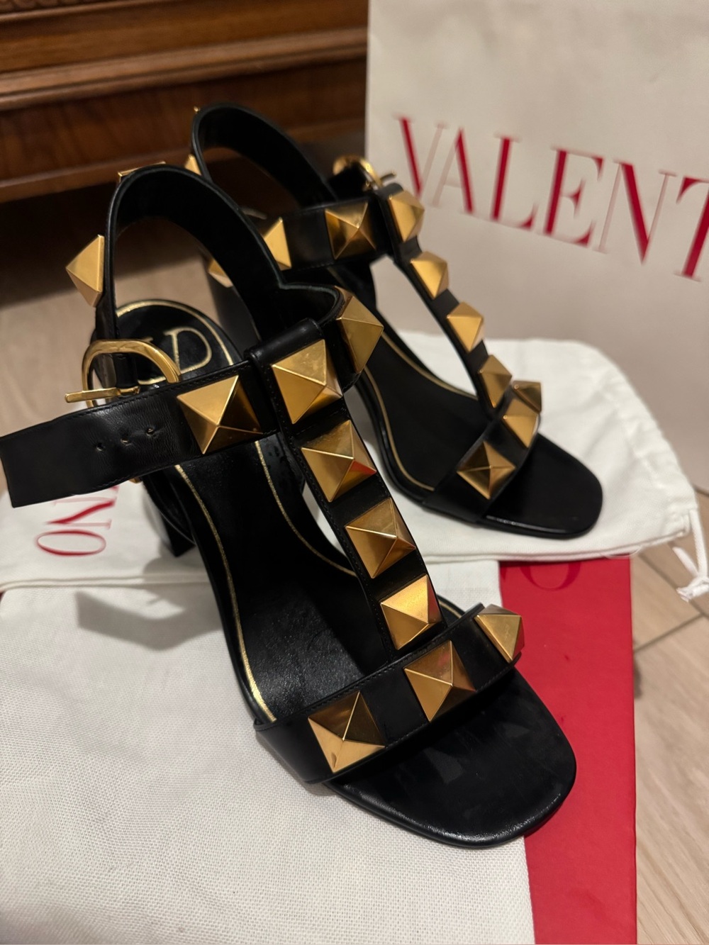 Valentino Black Leather Rockstud sandals